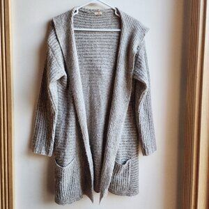 En Creme Gray/Tan Open Cardigan Sweater With Hood Size Medium